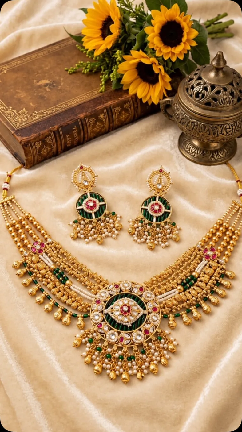Antique Gold Emerald Necklace Set