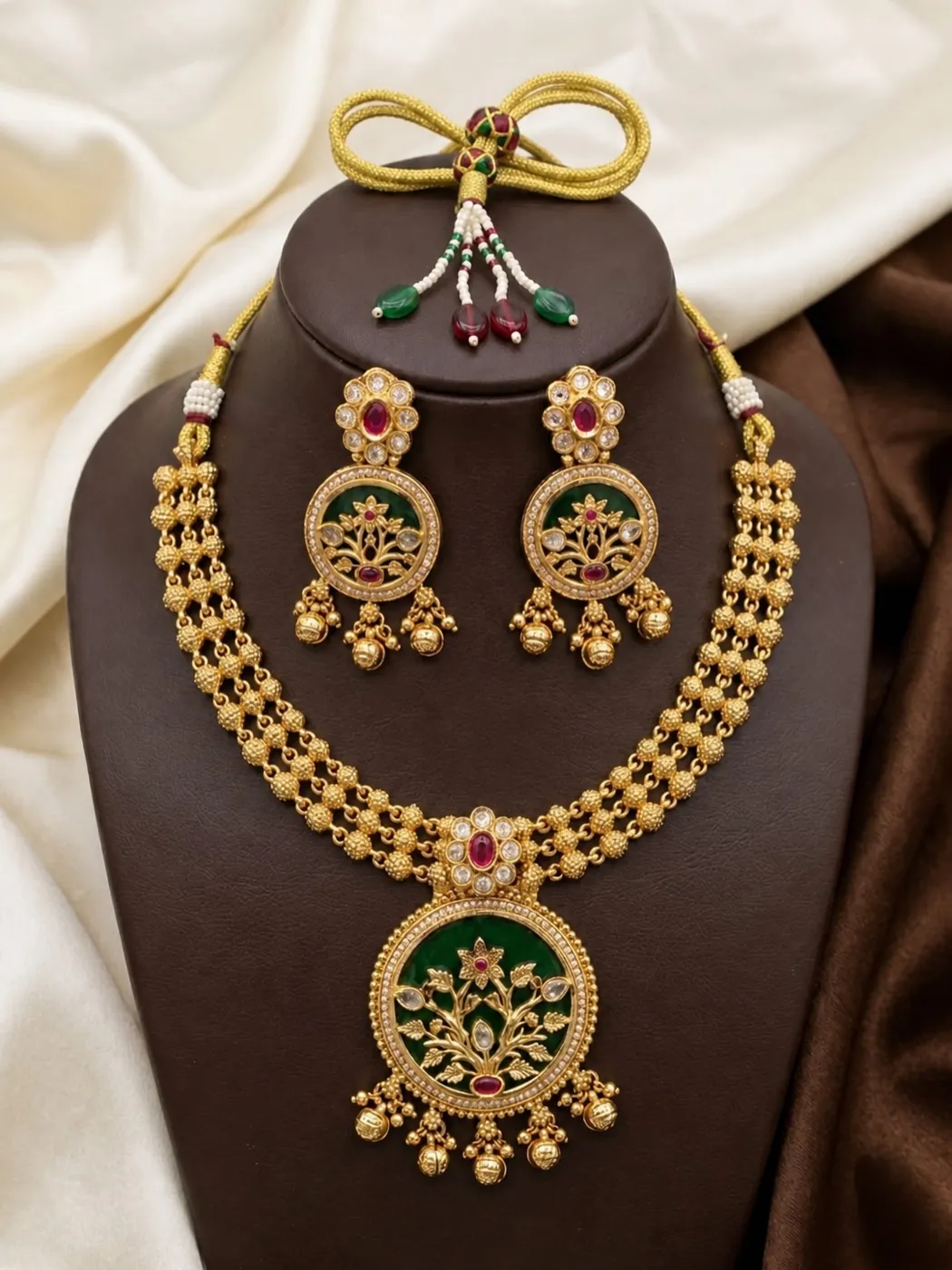 Antique Gold Meenakari Necklace Set