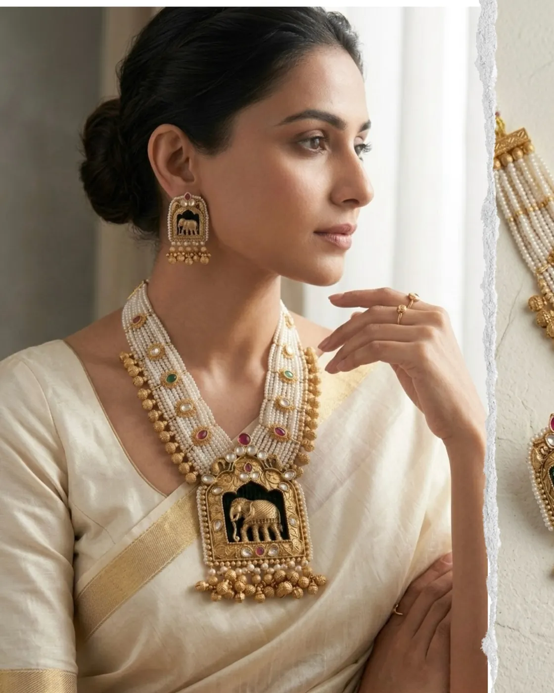 Elephant Motif Pearl Haar Set
