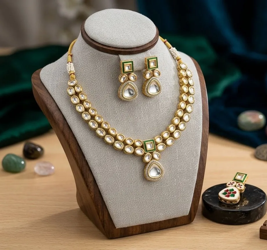 Kundan Necklace Set with Green Accents