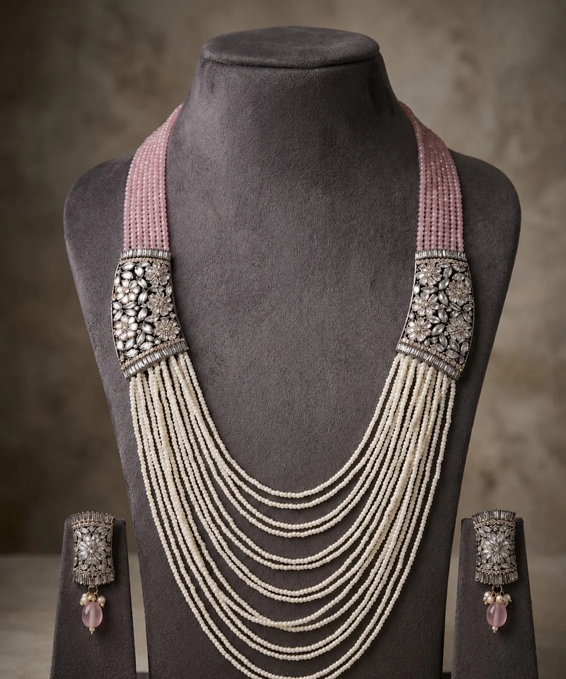 Pink Bead Layered Necklace Set