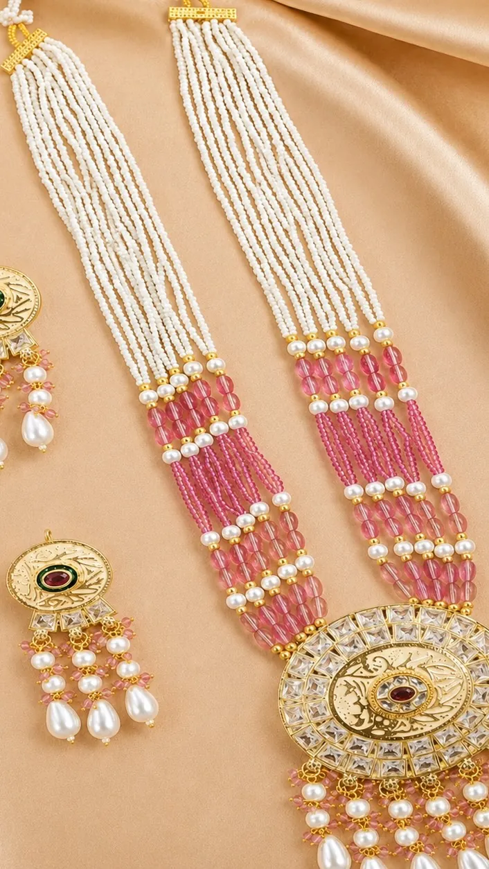 Pink Bead & Pearl Rani Haar