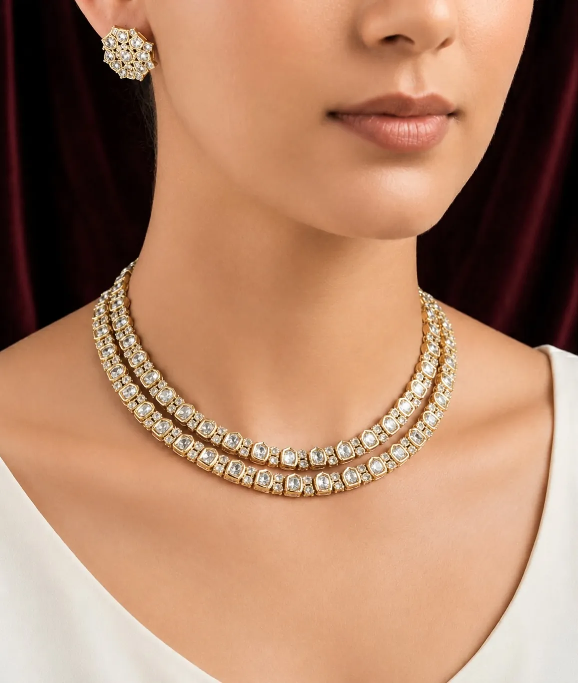 Two-Layer Polki Necklace Set